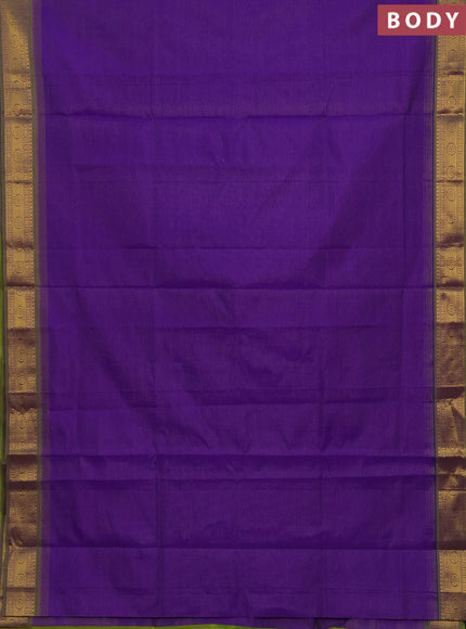 Purple & Green Semi Silk Cotton Saree - Vairaosi
