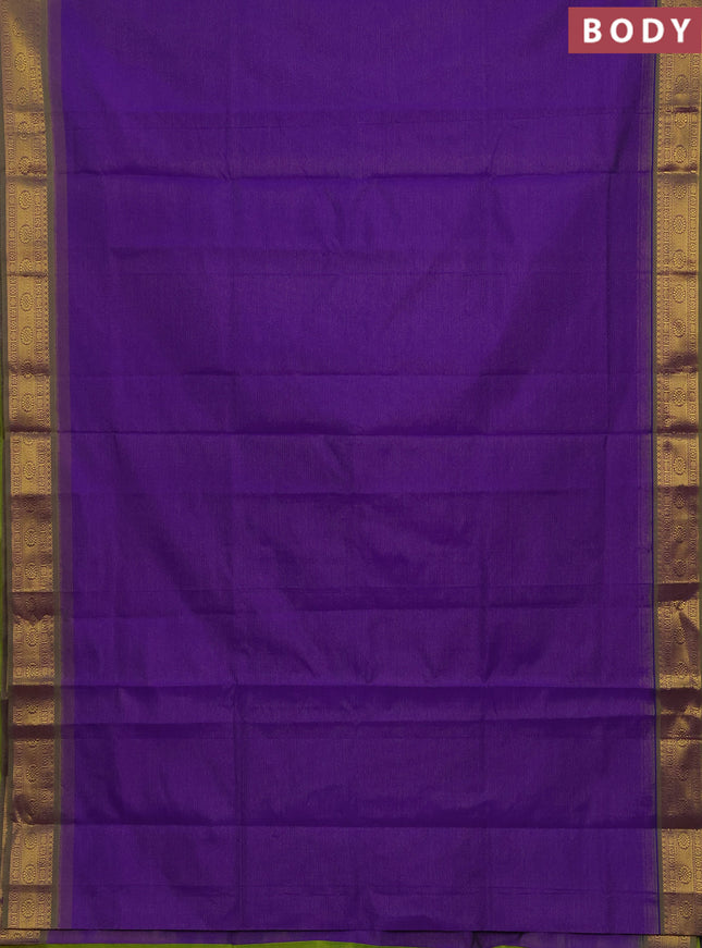 Purple & Green Semi Silk Cotton Saree - Vairaosi