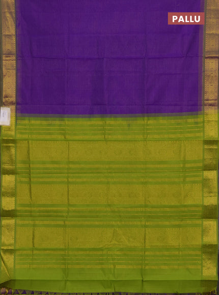 Purple & Green Semi Silk Cotton Saree - Vairaosi