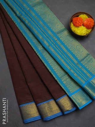 Coffee Brown & Teal Blue Semi Silk Cotton Saree - Vairaosi