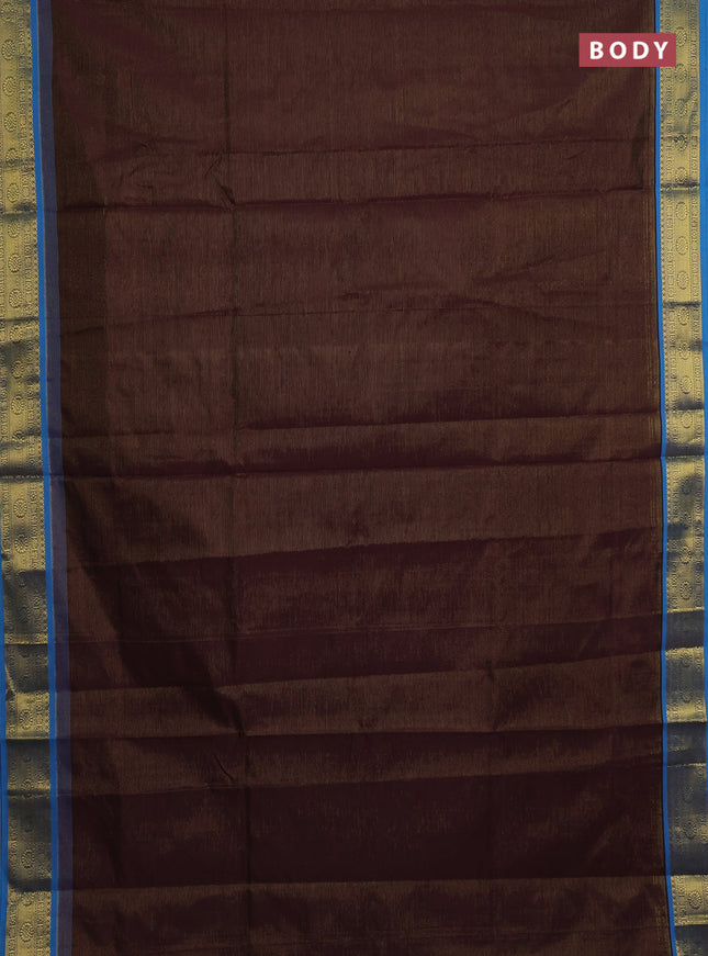 Coffee Brown & Teal Blue Semi Silk Cotton Saree - Vairaosi