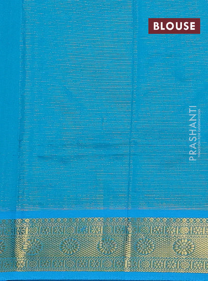 Coffee Brown & Teal Blue Semi Silk Cotton Saree - Vairaosi