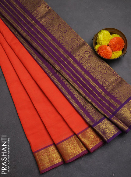 Orange & Purple Semi Silk Cotton Saree - Vairaosi