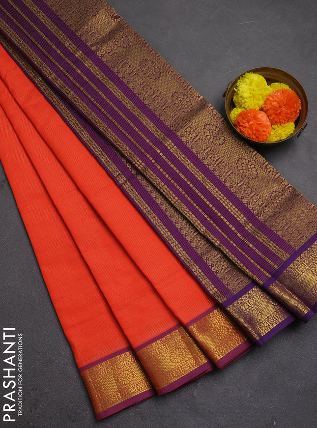 Orange & Purple Semi Silk Cotton Saree - Vairaosi