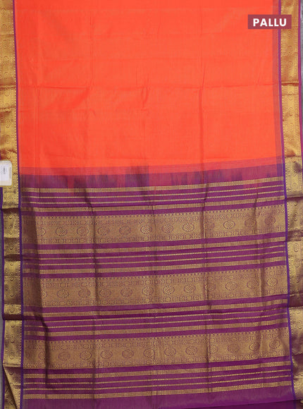 Orange & Purple Semi Silk Cotton Saree - Vairaosi