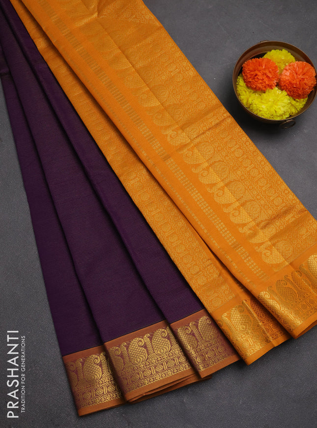 Purple & Mustard Yellow Semi Silk Cotton Saree - Vairaosi