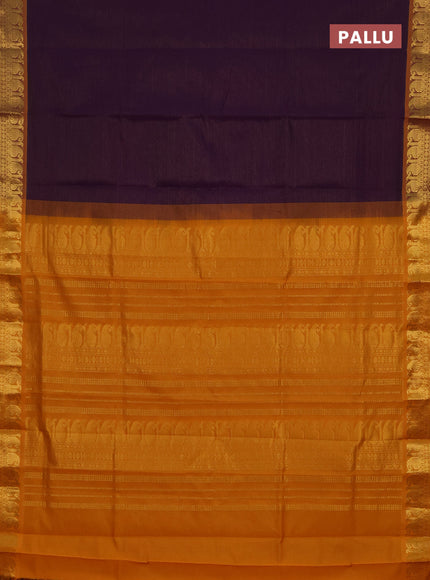 Purple & Mustard Yellow Semi Silk Cotton Saree - Vairaosi