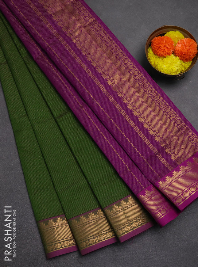 Green & Purple Semi Silk Cotton Saree - Vairaosi