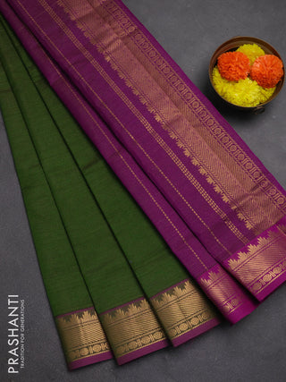 Green & Purple Semi Silk Cotton Saree - Vairaosi