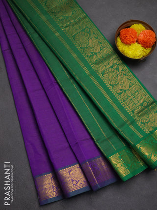 Purple & Green Semi Silk Cotton Saree - Vairaosi