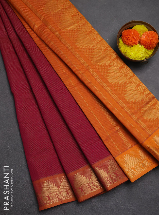 Pink & Orange Semi Silk Cotton Saree - Vairaosi