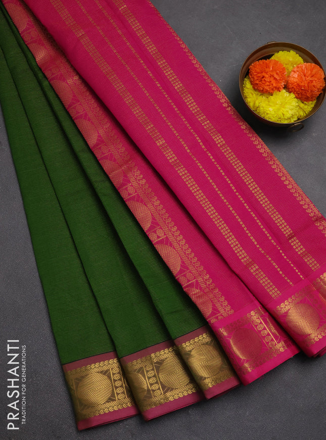 Green & Pink Semi Silk Cotton Saree - Vairaosi