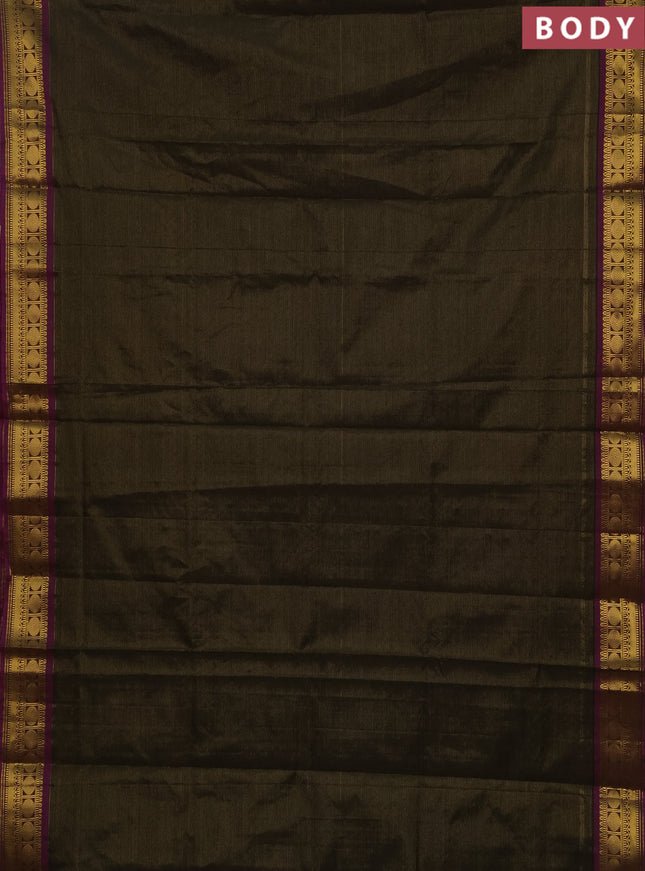 Mehendi Green & Magenta Pink Semi Silk Cotton Saree - Vairaosi