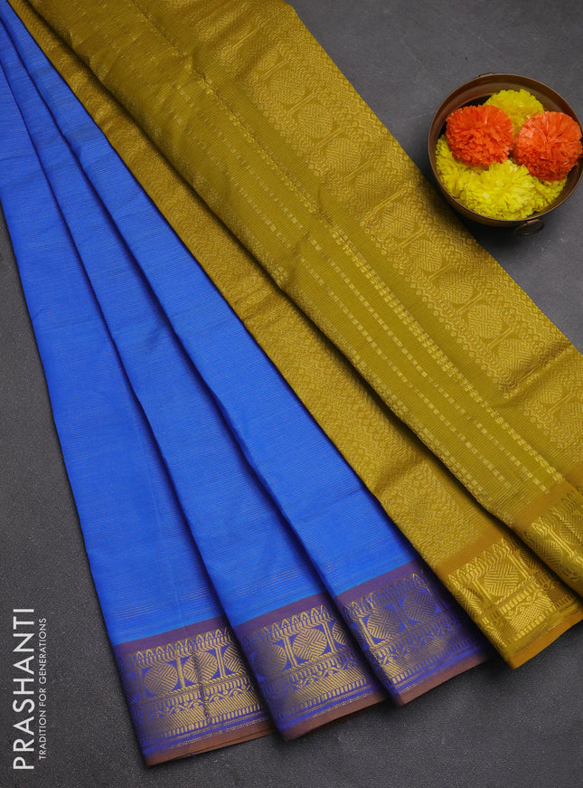 Blue & Mustard Yellow Semi Silk Cotton Saree - Vairaosi