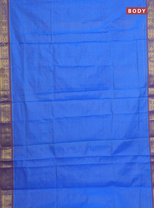 Blue & Mustard Yellow Semi Silk Cotton Saree - Vairaosi
