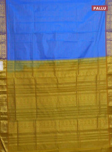 Blue & Mustard Yellow Semi Silk Cotton Saree - Vairaosi