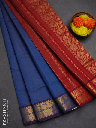 Blue & Maroon Semi Silk Cotton Saree - Vairaosi