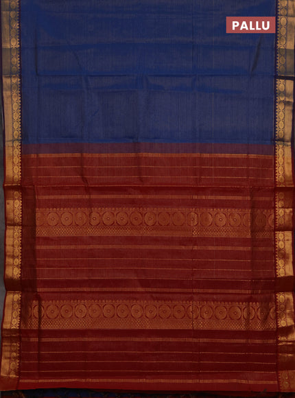 Blue & Maroon Semi Silk Cotton Saree - Vairaosi