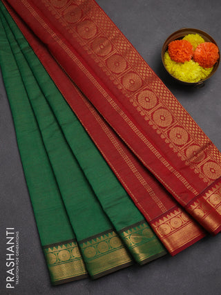 Green & Maroon Semi Silk Cotton Saree - Vairaosi