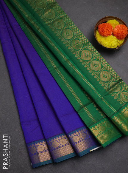 Blue & Green Semi Silk Cotton Saree - Vairaosi