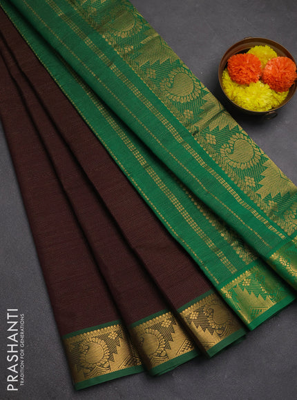 Coffee Brown & green Semi Silk Cotton Saree - Vairaosi
