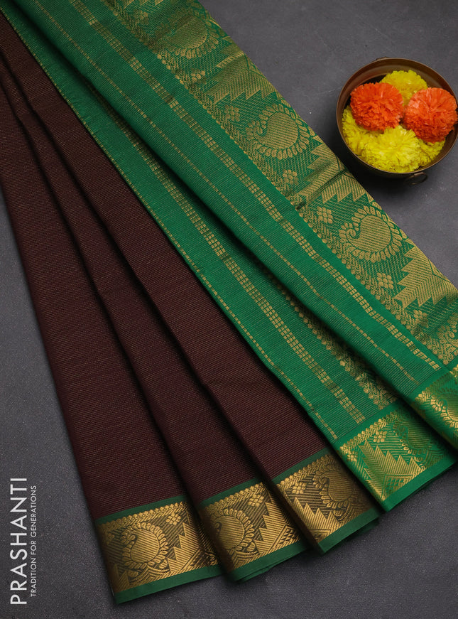 Coffee Brown & green Semi Silk Cotton Saree - Vairaosi