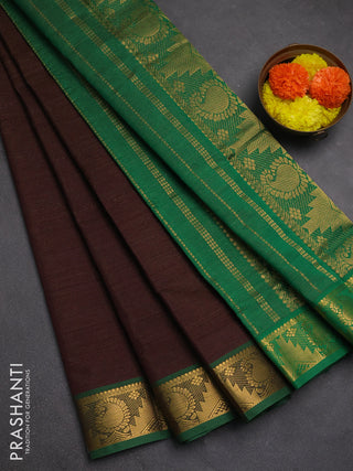 Coffee Brown & green Semi Silk Cotton Saree - Vairaosi