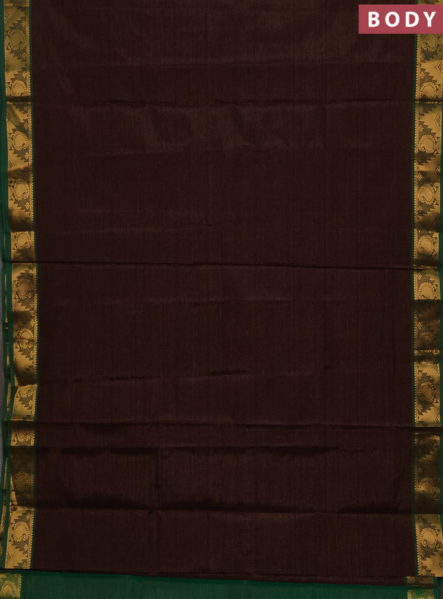 Coffee Brown & green Semi Silk Cotton Saree - Vairaosi