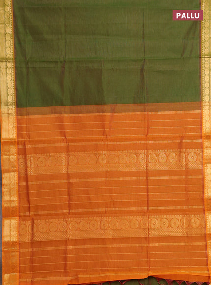 Green & Orange Semi Silk Cotton Saree - Vairaosi
