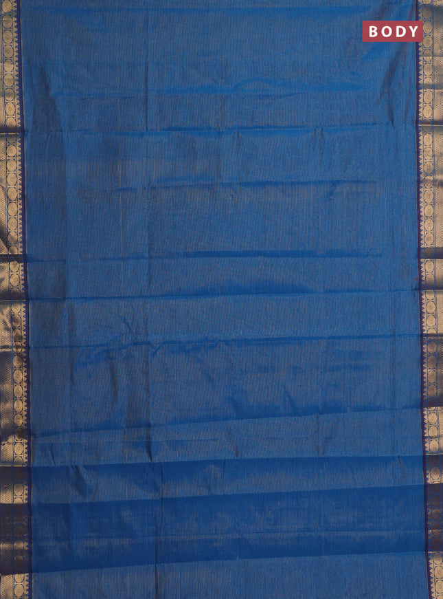 Peacock Blue & Magenta Pink Semi Silk Cotton Saree - Vairaosi