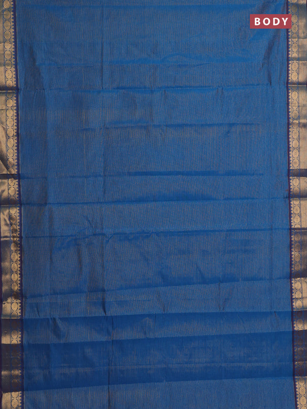 Peacock Blue & Magenta Pink Semi Silk Cotton Saree - Vairaosi