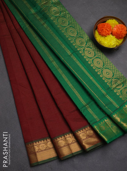 Maroon & Green Semi Silk Cotton Saree - Vairaosi