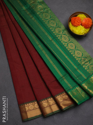 Maroon & Green Semi Silk Cotton Saree - Vairaosi