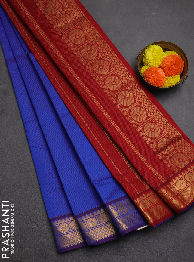 Blue & Maroon Semi Silk Cotton Saree - Vairaosi