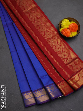 Blue & Maroon Semi Silk Cotton Saree - Vairaosi