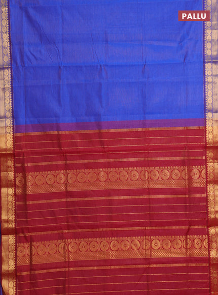 Blue & Maroon Semi Silk Cotton Saree - Vairaosi
