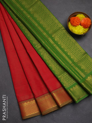 Red & Green Semi Silk Cotton Saree - Vairaosi