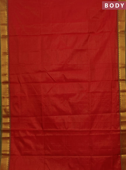 Red & Green Semi Silk Cotton Saree - Vairaosi