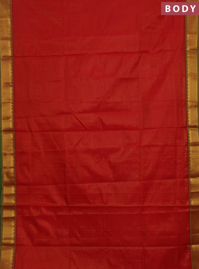 Red & Green Semi Silk Cotton Saree - Vairaosi