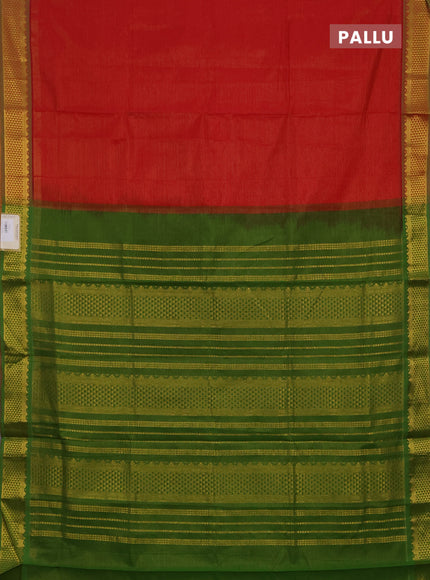 Red & Green Semi Silk Cotton Saree - Vairaosi