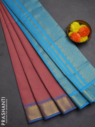 Mauve pink & cs blue Semi Silk Cotton Saree - Vairaosi