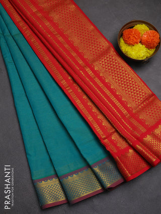 Teal Green & Red Semi Silk Cotton Saree - Vairaosi