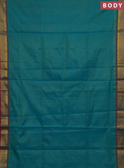 Teal Green & Red Semi Silk Cotton Saree - Vairaosi