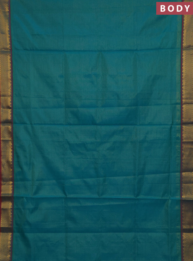 Teal Green & Red Semi Silk Cotton Saree - Vairaosi