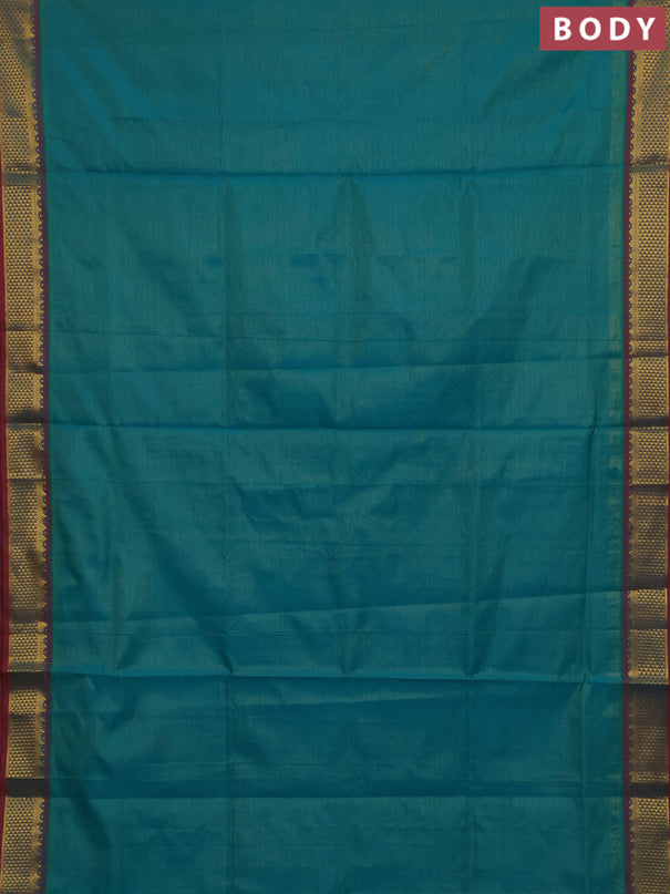 Teal Green & Red Semi Silk Cotton Saree - Vairaosi
