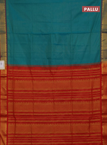 Teal Green & Red Semi Silk Cotton Saree - Vairaosi