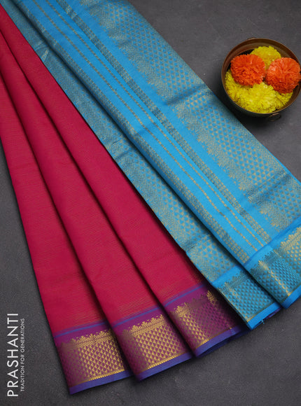 Pink & Blue Semi Silk Cotton Saree - Vairaosi
