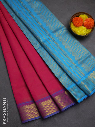 Pink & Blue Semi Silk Cotton Saree - Vairaosi