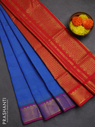 Blue & Red Semi Silk Cotton Saree - Vairaosi