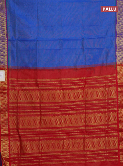 Blue & Red Semi Silk Cotton Saree - Vairaosi